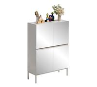 UEV Armadio con 4 Ante a Specchio, Mobiletto Salvaspazio con 8 Scomparti per Stoccaggio, Armadio Multiuso con Design Elaborato Maniglia Scomparsa e Piedi di Metallo, 80 x 29 x 115,5 cm, Bianco