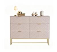 UEV Cassettiera 6 Cassetti Camera da Letto V-Linea 100x34x73,5cm Beige Rosa | Settimino con 6 Cassetti, Mobiletto Moderno Pratico e Sicuro con Design Antiribaltamento, Comò Soggiorno Portaoggetti
