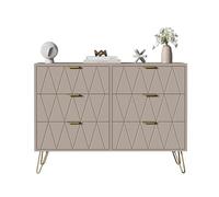 UEV Cassettiera 6 Cassetti, Comò in Legno ingegnerizzato, Mobile Cassettiera Salvaspazio per Camera da Letto, Soggiorno, 100 x 34 x 73cm, Beige Mocca