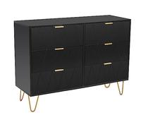 UEV Cassettiera 6 Cassetti, Comò in Legno Ingegnerizzato, Mobile Cassettiera Salvaspazio per Camera da Letto, Soggiorno, 100 x 34 x 73cm, Nero