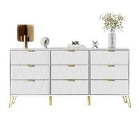 UEV Cassettiera 9 Cassetti, Como con Motivo a Linea 150x34x74cm, Bianco