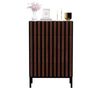 UEV Cassettiera a 4 Cassetti con Strisce a Legno, 60x34,5x92cm, Noce+Nero | Comò Camera da Letto in Legno, Settimino Salvaspazio per Soggiorno, Cassettiere Stabili con 4 Gambe in Metallo