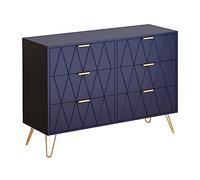 UEV Cassettiera a 6 Cassetti, Comò con Motivo Linea 100x34x73cm,Navy-Blu