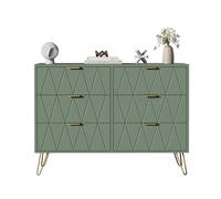 UEV Cassettiera a 6 Cassetti, Comò con Motivo Linea, 100x34x73cm, Verde