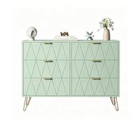 UEV Cassettiera a 6 Cassetti, Comò con Motivo Linea, 100x34x73cm, Verde | Mobile Cassettiera Salvaspazio per Camera da Letto Soggiorno