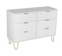 UEV Cassettiera Bianca 6 Cassetti, Comò in Legno Ingegnerizzato, Mobile Cassettiera Salvaspazio per Camera da Letto, Soggiorno, 100 x 34 x 73cm, Bianco