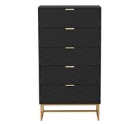 UEV Cassettiera Camera da Letto, Settimino con 5 Cassetti e Motivo di Linea, Mobiletto Moderno e Pratico, Sicuro Design Antiribaltamento, 60x34x110cm, Nero