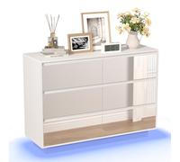 UEV Cassettiera con 6 Cassetti a Specchio, Comò con Grande Spazio e Illuminazione LED Regolabile, Como Soggiorno Robusto e Funzionale, 100 x 34 x72,5 cm, Bianco