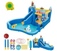 UEV Castelli Gonfiabili per 3-Bambini con Tema Nave Pirata, 444x348x260cm | Parco Giochi Multifunzione in 8 Attività con Soffiatore 450W per Due Modalità di Gioco Asciutto e Acquatico