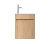 UEV Mobile Bagno con Lavabo in Resina, 41CM Mobili Bagno Salvaspazio Sospeso, Rubinetto Cromato a Risparmio Idrico e Scarico Pop Up, Piccolo, Naturale