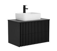 UEV Mobiletto Bagno 80CM con Lavabo in Ceramica, Mobile Bagno Sospeso Combina Eleganza e Funzionalità, Lavandino con Mobiletto da Parete, Nero