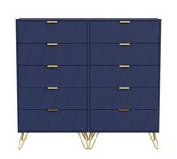 UEV Set di 2 Cassettiera a 5 Cassetti, Cassettiera Stretta Salvaspazio da Portaoggetti, Credenza Moderna per Soggiorno, Camera da Letto, Corridoio, 60 x 34 x 110 cm, Blu Scuro