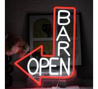 UExnkj-Y Bar Open Insegna al Neon Insegna al neon con freccia da bar LED aperto segno al neon Con pulsante e interruttore dimmerabili Adatto per birrerie,club,stanze,luci da parete per feste