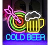 UExnkj-Y Cold Beer Insegna al Neon,Freccette Luci al Neon Con pulsante e interruttore dimmerabili, adatto per bar della birra, club, stanze, luci da parete decorative per feste