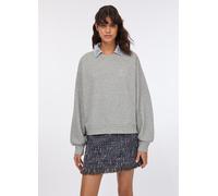 UF5254 FELPA CON STRASS COLORE GRIGIO LIU JO DONNA MAGLIA CON FINTA CAMICIA