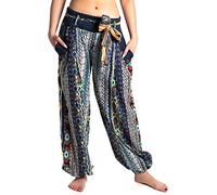 ufash Pantaloni harem in design italiano, con cintura in tessuto abbinata, 100% cotone, unisex, per uomini e donne, diversi design, Blu, Taglia unica