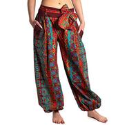 ufash Pantaloni harem in design italiano, con cintura in tessuto abbinata, 100% cotone, unisex, per uomini e donne, diversi design, rosso scuro, Taglia Unica