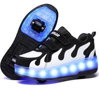 Ufatansy Scarpe da skate a rotelle con luci a LED con ruote Scarpe a rullo USB Rechargealbe Scarpe Regali per bambini, L-bianco-doppie Ruote, 13 Little Kid
