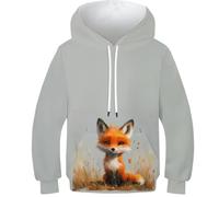 UFAZEHDNS Stampato 3D Volpe Ragazzo Adolescente Felpe con Cappuccio Felpa Maglia Manica Lunga Grafica Animata Animaleee Vivo 8-10Y