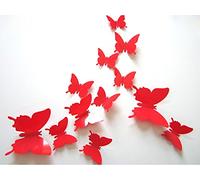ufengke® 12 Pezzi 3D Farfalle Adesivi Murali Fashion Design DIY Farfalla Arte Adesivi da Parete Artigianato Decorazione Domestica, Rosso