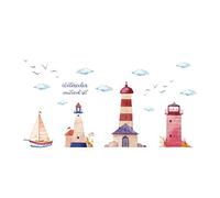 ufengke Adesivi Murali Faro Mare Adesivi Muro Barca A Vela Nautico per Camerette Bambini Asilo Nido Casa