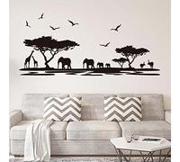 ufengke Adesivi Murali Silhouette Safari Africano Adesivi da Parete Alberi Elefante Giraffa Uccelli Rimovibili Vinile DIY Stickers Murali per Soggiorno Camera da Letto Decorazione Murale