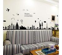 ufengke® Città Scena Statua Torre Eiffel della libertà Adesivi Murali, Camera da Letto Soggiorno Adesivi da Parete Removibili/Stickers Murali/Decorazione Murale