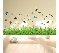 ufengke® Verde Erba Fiori Farfalle Adesivi Murali, Camera da Letto Soggiorno Baseboard Adesivi da Parete Removibili Stickers Murali Decorazione Murale