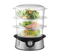 Ufesa CV4000 Vaporiera 800 W, 3 Vassoi Impilabili, Capacità 9 L, Timer da 60 min, Include Ciotola da 1 L per Riso e Supporto per Uova, Senza BPA, Inox