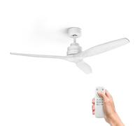 Ufesa Ventilatore da soffitto, 40W, 6 Velocità, Ultra Silenzioso, 3 Pale in Legno Naturale 132cm, Funzione Estate - Inverno, Timer 8h, Telecomando, Bianco