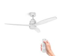 Ufesa Ventilatore da Soffitto con Luce LED, 40W, 6 Velocità, Ultra Silenzioso, 3 Pale in Legno Naturale 132cm, Funzione Estate-Inverno, Timer 8h, 3 Livelli di Luce, Telecomando, Bianco