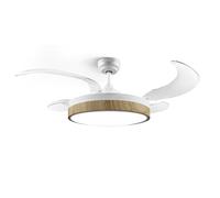 Ufesa Ventilatore da soffitto Seoul, motore DC 40W, silenzioso ed efficiente, 106 cm, luce LED integrata 48 cm, 4 pale retrattili, 3 tonalità di luce, 6 velocità, timer, telecomando, bianco/legno
