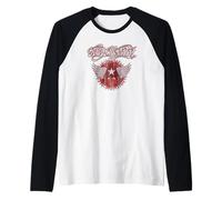 Ufficiale Aerosmith Logo Rock Band Vintage retrò Maglia con Maniche Raglan