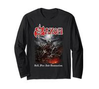 Ufficiale Saxon Hell Fire Heavy Metal Band Maglia a Manica