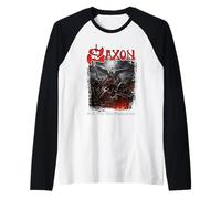 Ufficiale Saxon Hell Fire Heavy Metal Band Maglia con Maniche Raglan