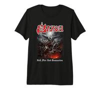 Ufficiale Saxon Hell Fire Heavy Metal Band Maglietta Premium