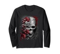 Ufficiale Spiral Skull And Roses Gothic Fantasy Maglia a Manica
