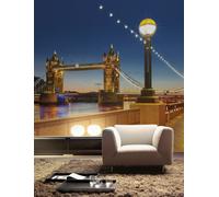 Ufficio Carta da Parati Tower Bridge Londra Notte Vista 366x254cm Senza Adesivo