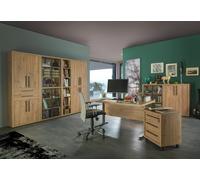 Composad | Ufficio Completo della Linea RILEGA, Set di 8 Mobili, Ufficio Moderno, Studio, scrivania, cassettiera, Libreria, Mobile Archivio, Vetrina, Rovere oak Mielato, Made in Italy