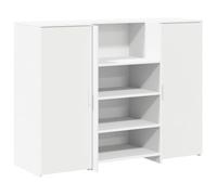Ufficio di ricezione bianco 135x50x103,5 cm Legno Composito | Bancone con deposito integrato, armadio di stoccaggio, fissaggio a parete incluso, per ufficio, hotel, clinica