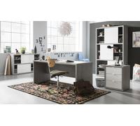 Ufficio e studio componibile completo color cemento e laccato bianco lucido