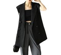 Ufficio Lady Vest Per Le Donne Solido Doppio Petto Senza Maniche Giacche Cappotti, Nero , M