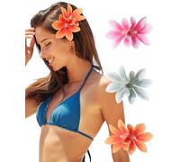 Ufgin Set di 3 fermagli per capelli hawaiani con fiori artificiali da donna, set da 4 pezzi, rosa, arancione, blu, per tutti i giorni, vacanze al mare, feste, fotografia