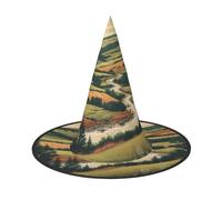 UFhgjjb 2 cappelli da strega per Halloween, motivo: fiume di montagna e foresta, stampa completa, costume da strega per feste, cosplay, giochi di ruolo, festival, carnevale