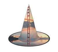 UFhgjjb 3 cappelli da strega per Halloween, ponte sotto il tramonto, stampa completa, costume da strega per feste, cosplay, giochi di ruolo, festival, carnevale