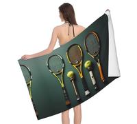 UFhgjjb Asciugamani da bagno con stampa di palline da tennis e racchette, asciugamano in microfibra per bagno, spiaggia e viaggi, set versatili per fitness, hotel