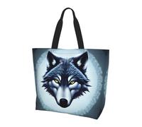 UFhgjjb Borsa a tracolla da donna con stampa a stelle blu - Grande borsa tote riutilizzabile, tote tote per lo shopping, accessori per la vita quotidiana, Testa di lupo feroce, Taglia unica