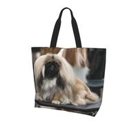 UFhgjjb Borsa a tracolla da donna con stampa di ananas, grande, riutilizzabile, per lo shopping, accessori per la vita quotidiana, Cane pechinese., Taglia unica