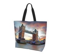 UFhgjjb Borsa a tracolla da donna con stampa di cavalli e rose - Grande borsa tote riutilizzabile, tote tote per lo shopping, accessori per la vita quotidiana, Storico Old Tower Bridge Londra, Taglia