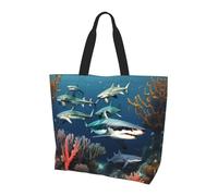 UFhgjjb Borsa a tracolla da donna con stampa di coniglio, grande, riutilizzabile, per lo shopping, accessori per la vita quotidiana, Squali sotto il mare, Taglia unica